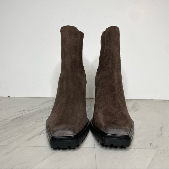 Vince Camuto Aresse Brown Suede Square Toe Heeled Bootie 7M - Picture 2 of 14